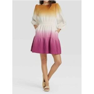 NWT Women's Tie-Dye Long Sleeve Tiered Dress Universal Thread Purple Dye Boho -M